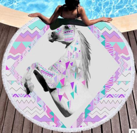 Bedding 3D printing horse stamping Round Bohemian Beach towel home textile Beach Towel Tapestry Blanket