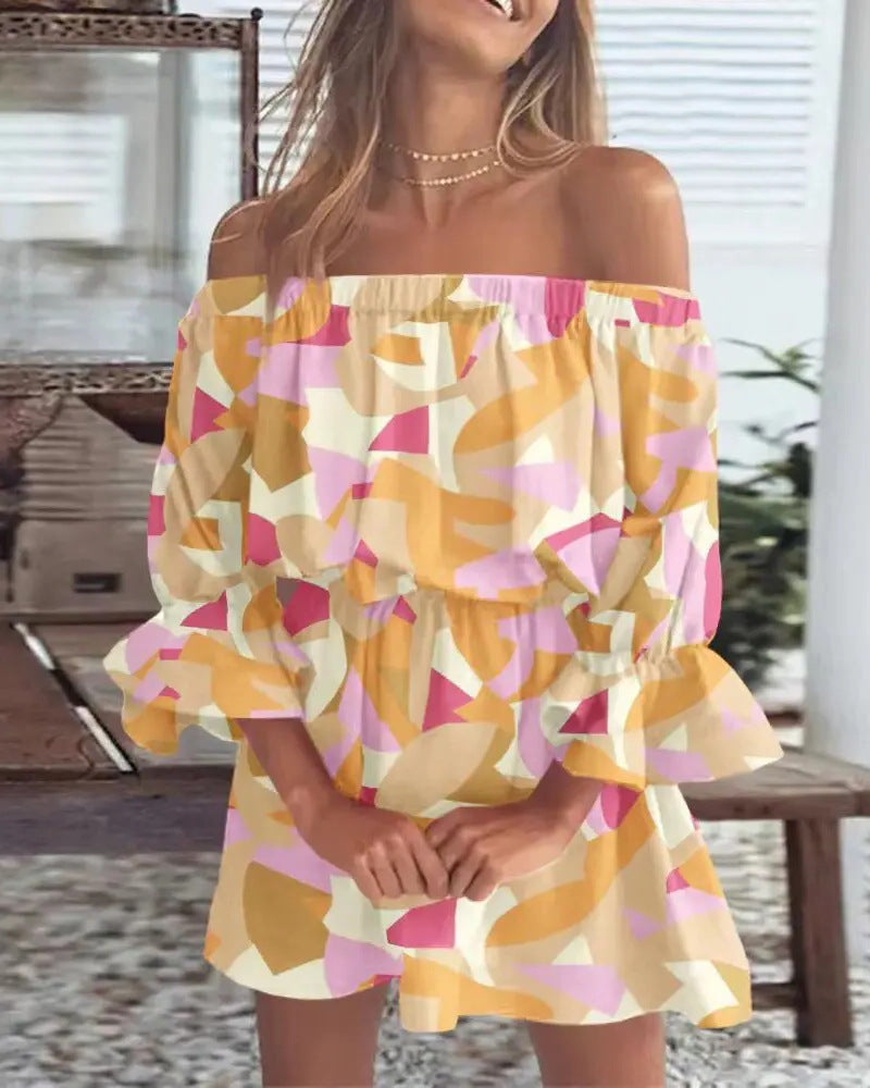 Sexy Fashion One-Shoulder Printed Dress for Women