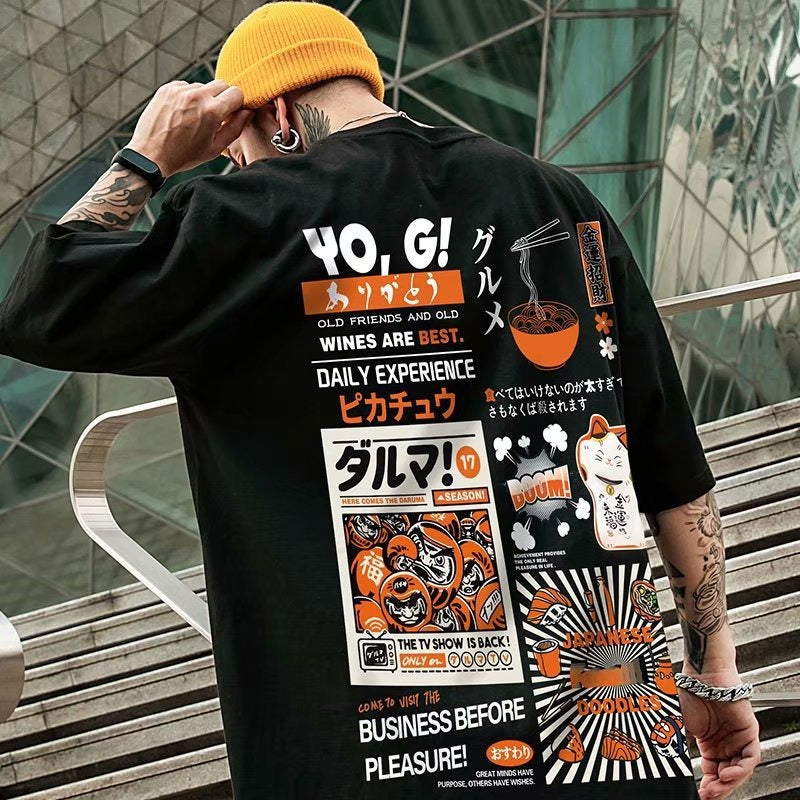 Half sleeved T-shirt for men loose fitting short sleeved hip-hop