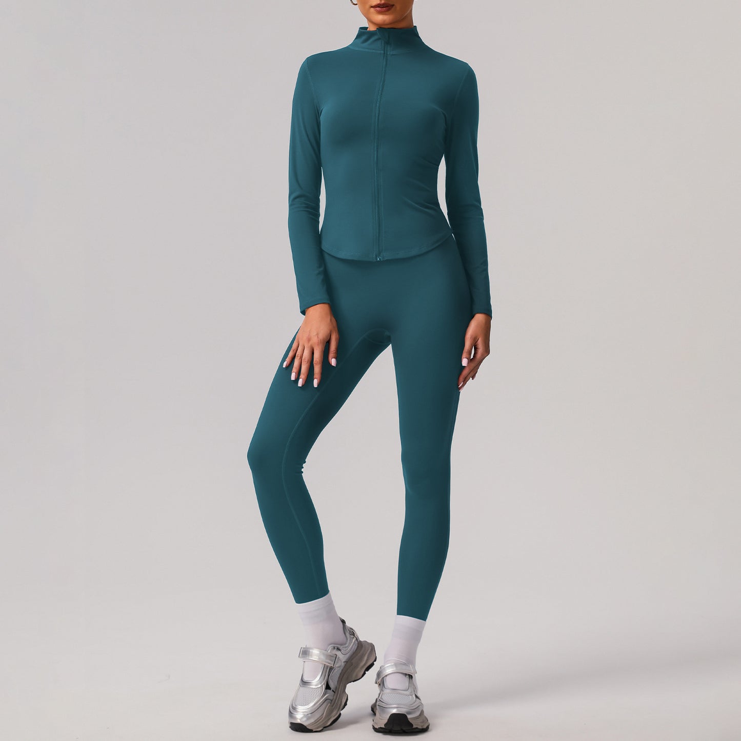 Solid color tight yoga suit quick drying fitness suit outdoor body shaping running suit women's fitness suit 