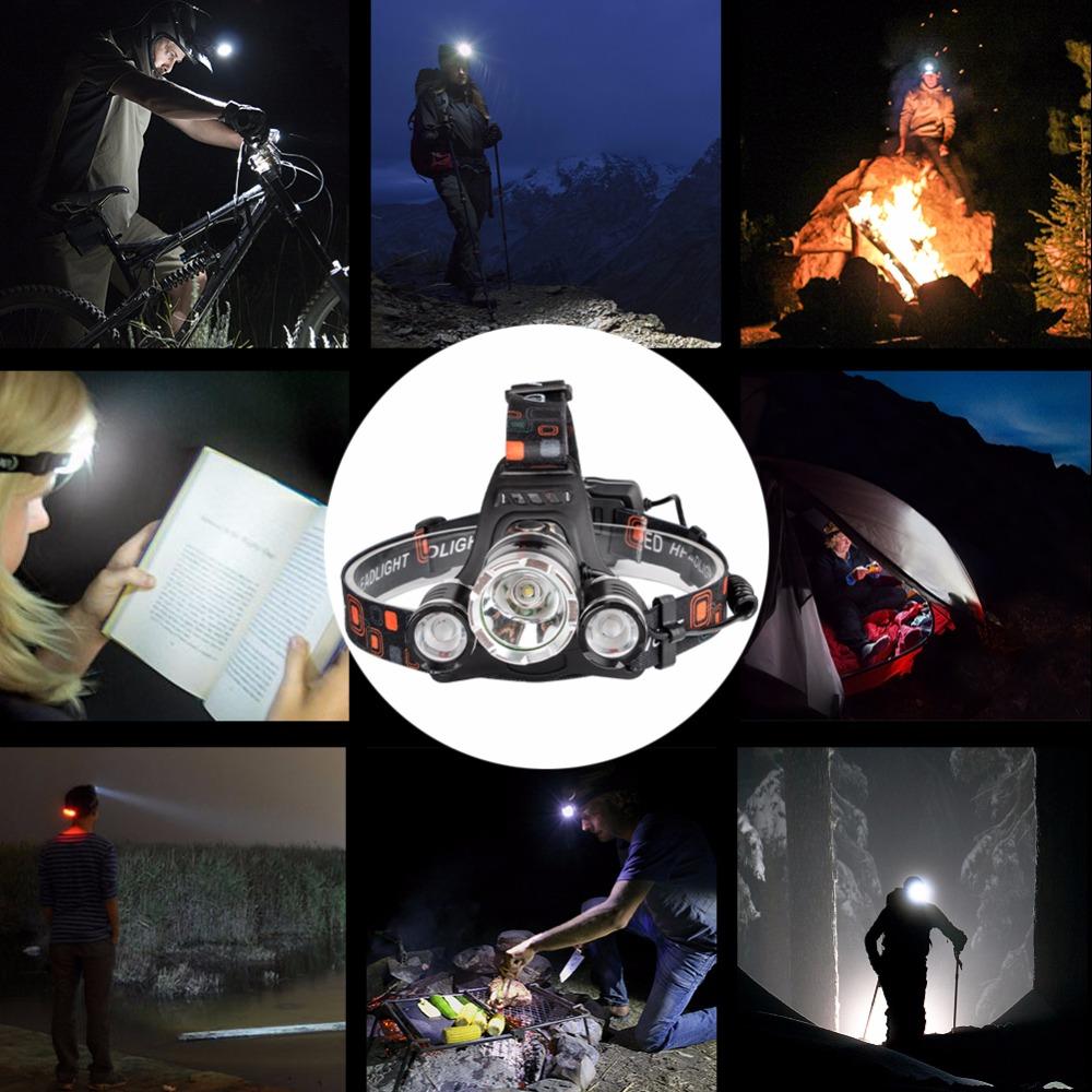 12000Lm XML T6 3 LED Headlight 4 modes torch 2x18650 battery/USB charger