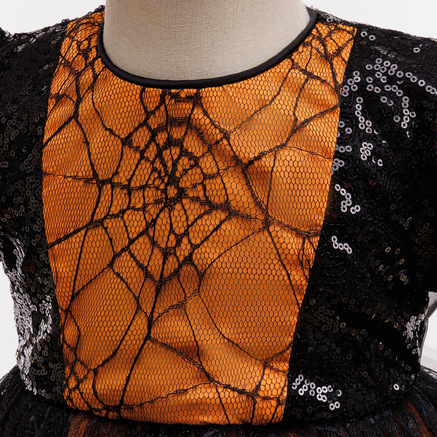 Halloween Girls' Dress with Sequin Spiderweb Tulle Princess Style Cotton Lining Formal Dress