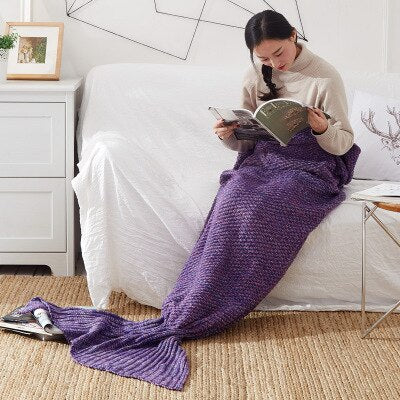 TONGDI Soft Warm Popular Fashionable Mermaid Fish Tail Knitting Blanket Gift For Girl Princess All Season Handmade Sleeping Bag