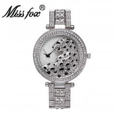 MISSFOX V227 Women Quartz Watch Fashion Bling Casual Ladies Watch Female Quartz Gold Watch Crystal Diamond Leopard For Women Clock