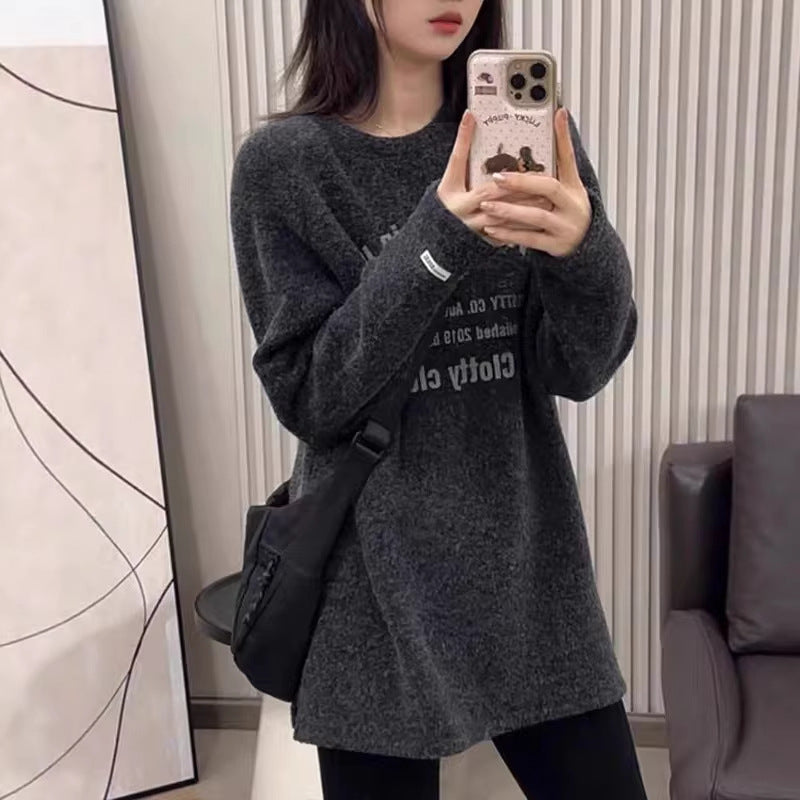 Style Round Neck Velvet Sweatshirt for Women