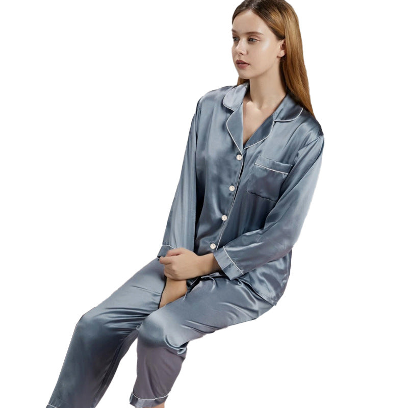 Spring simple solid color lapel cardigan pajamas are comfortable and can be worn outside
