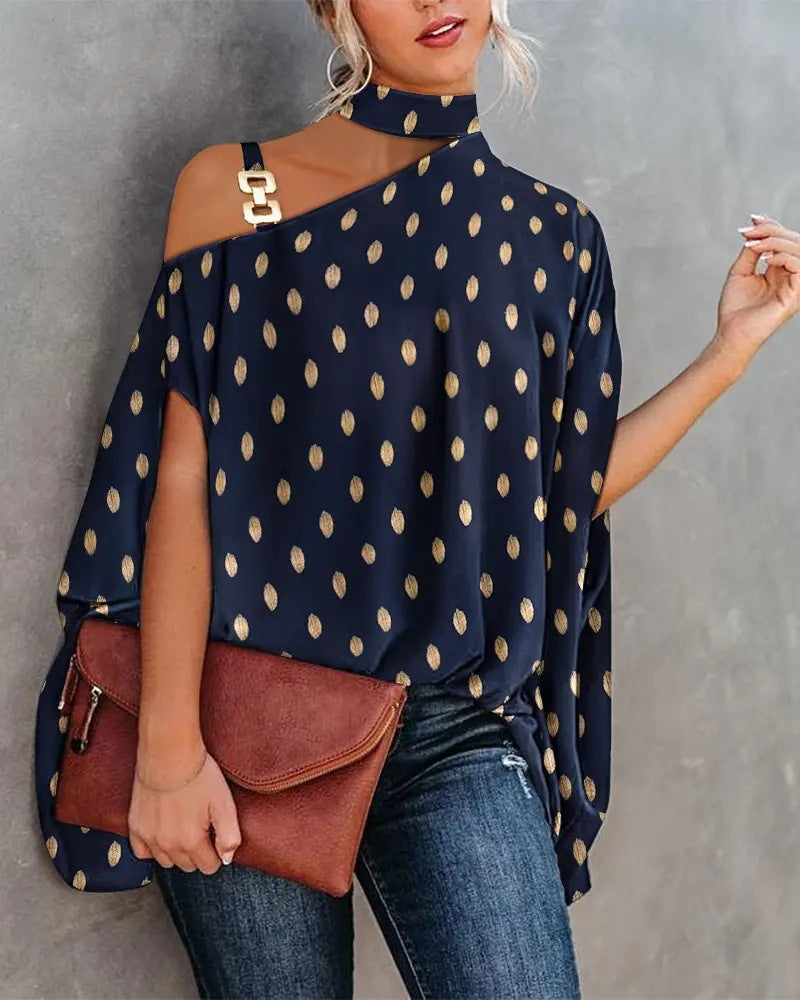 Summer Strapless Batwing Sleeve Printed Shirt Women's Blouse Lady Top