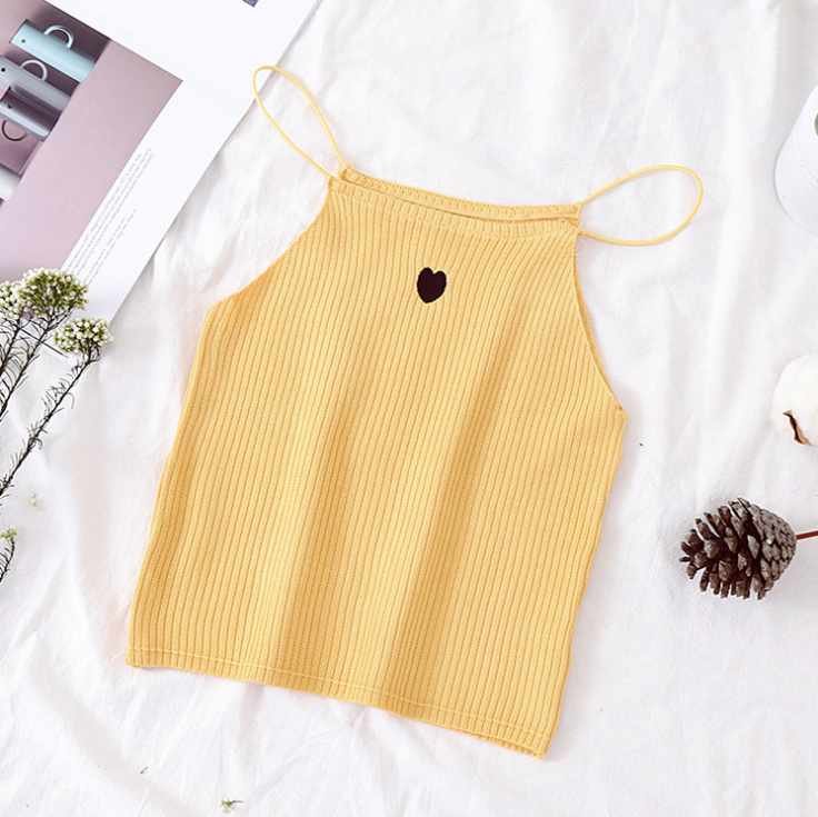 Women Tops Sleeveless Vest Causal Solid Female Sexy Embroidery Heart Bottom Tops Summer