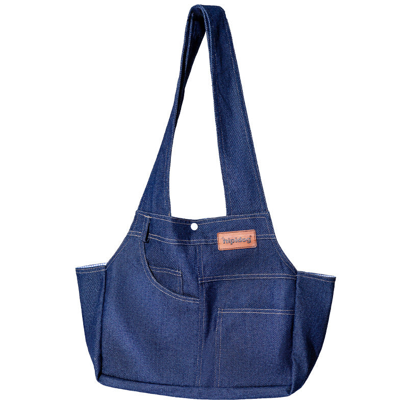 Dog Casual Denim Pocket Style Pet Carrier Backpack, Large Capacity, Crossbody Bag for Cats and Dogs