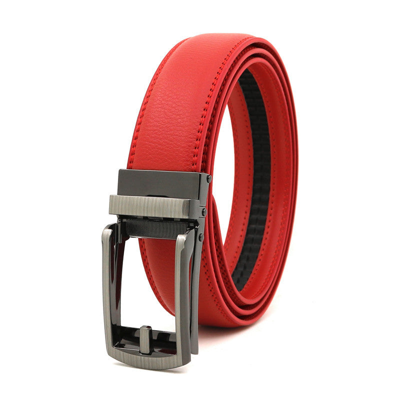 Men's Click Belt fake needle belt automatic buckle two-layer cowhide leather belt ﻿