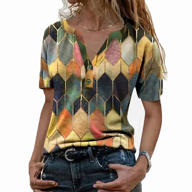 New T-shirt with contrasting print, long sleeved tie, V-neck base, top for women