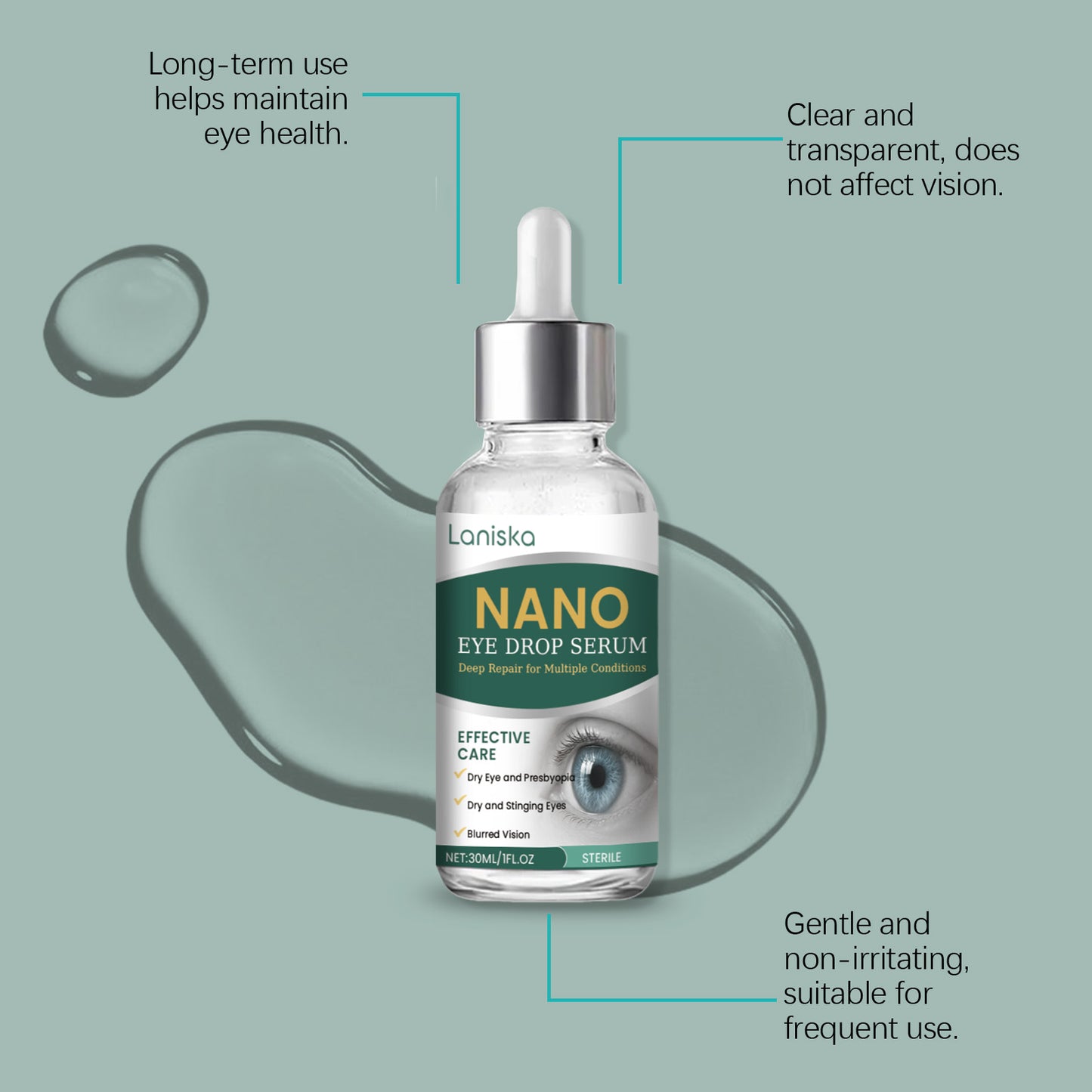 Laniska Soothing Eye Drops, Relieve Eye Discomfort, Gently Moisturize And Improve Dryness. Daily Eye Care