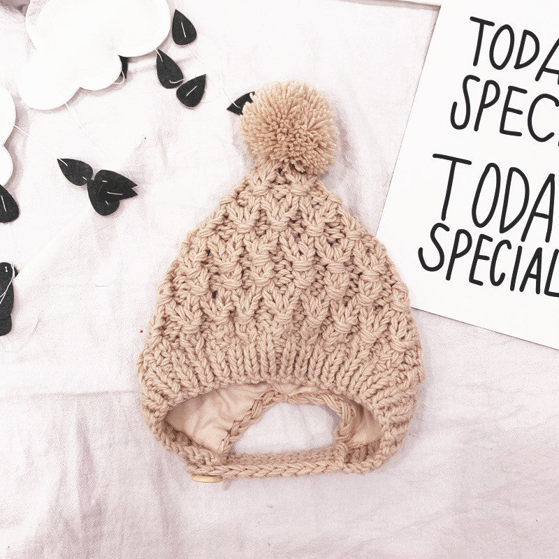 Tuyu Korean-style Children's Knitted Hat Autumn/Winter Wool Ball Lined Ear-flap Hat Warm Handmade Hat Wholesale