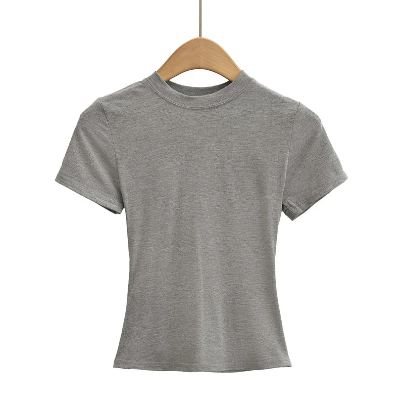 New High Quality Casual T shirt Sexy Slim Short Sleeves Fashion Trend Solid Women Clothing y2k Tops