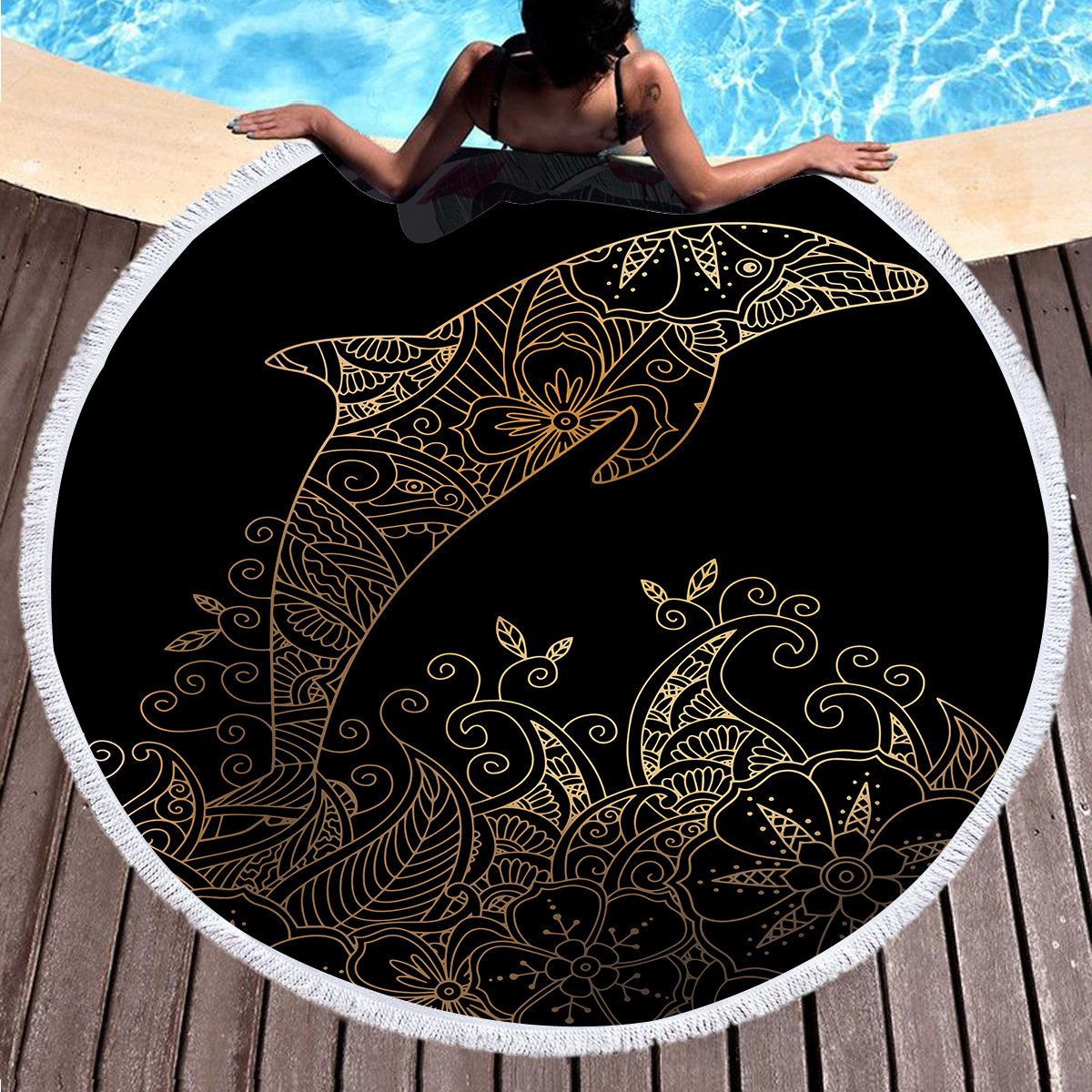 Bedding 3D printing Golden whale Round Bohemian Beach towel home textile  Beach Towel Tapestry Blanket
