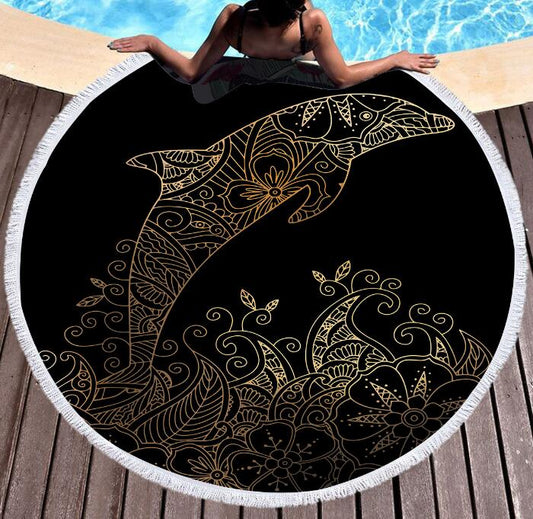 Bedding 3D printing Golden whale Round Bohemian Beach towel home textile  Beach Towel Tapestry Blanket