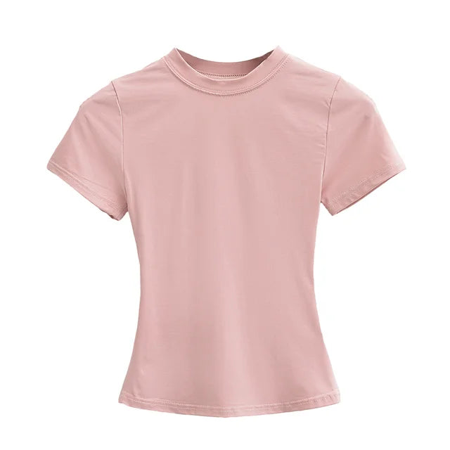 New High Quality Casual T shirt Sexy Slim Short Sleeves Fashion Trend Solid Women Clothing y2k Tops