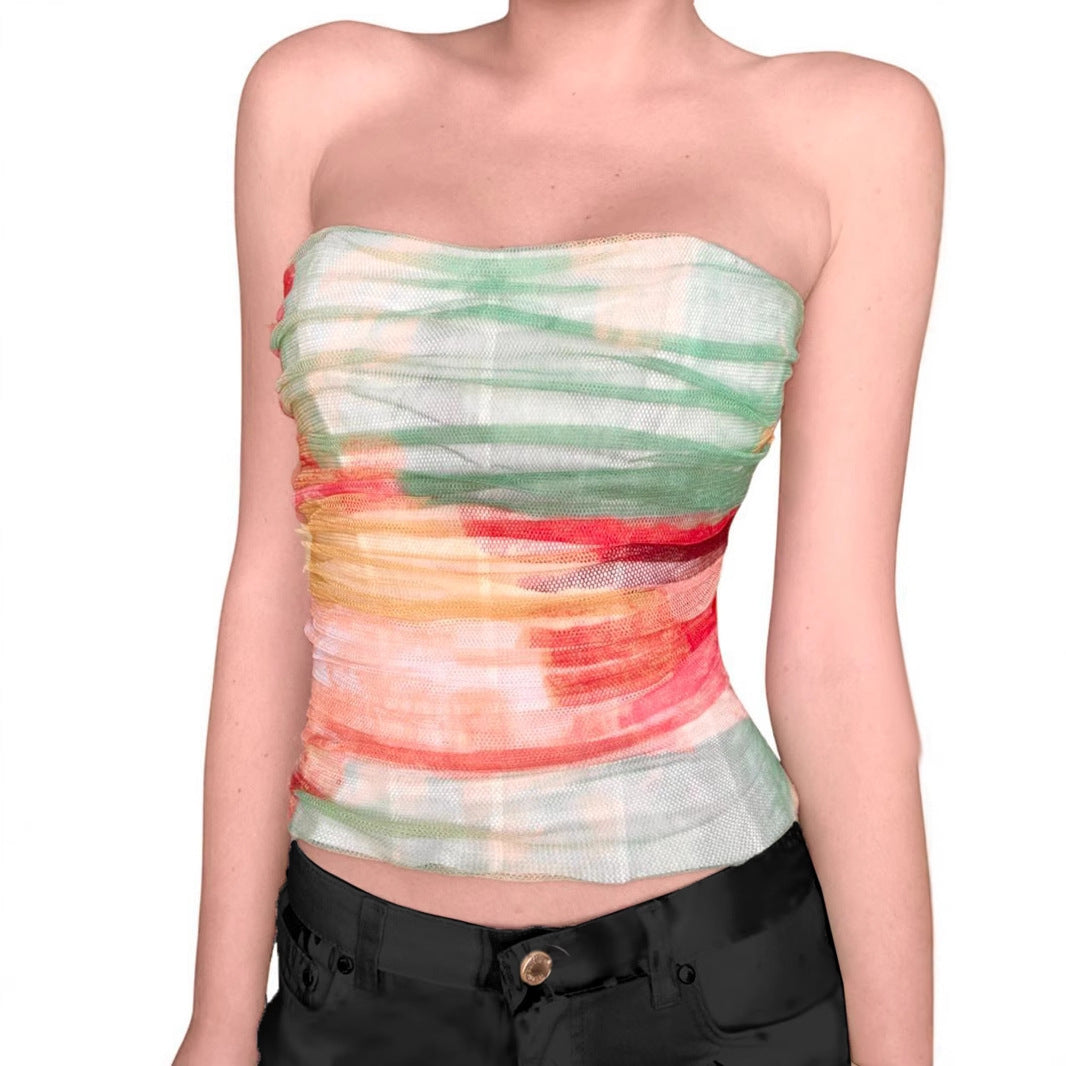 Street Style Vacation Island Shell Print Off-Shoulder Fitted Wrap Crop Top Women's Sexy Tight Versatile Top
