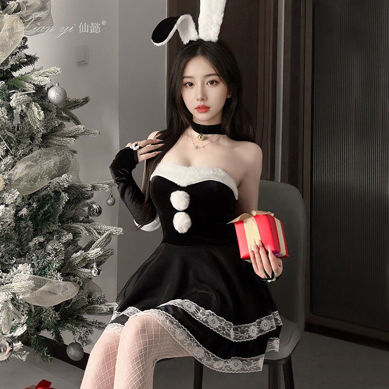 Elegant Christmas Cosplay Bunny Costume Sexy Pure Desire Strapless Dress Christmas Gown