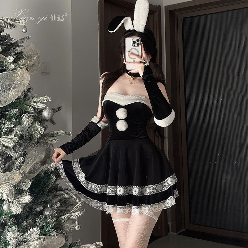 Elegant Christmas Cosplay Bunny Costume Sexy Pure Desire Strapless Dress Christmas Gown