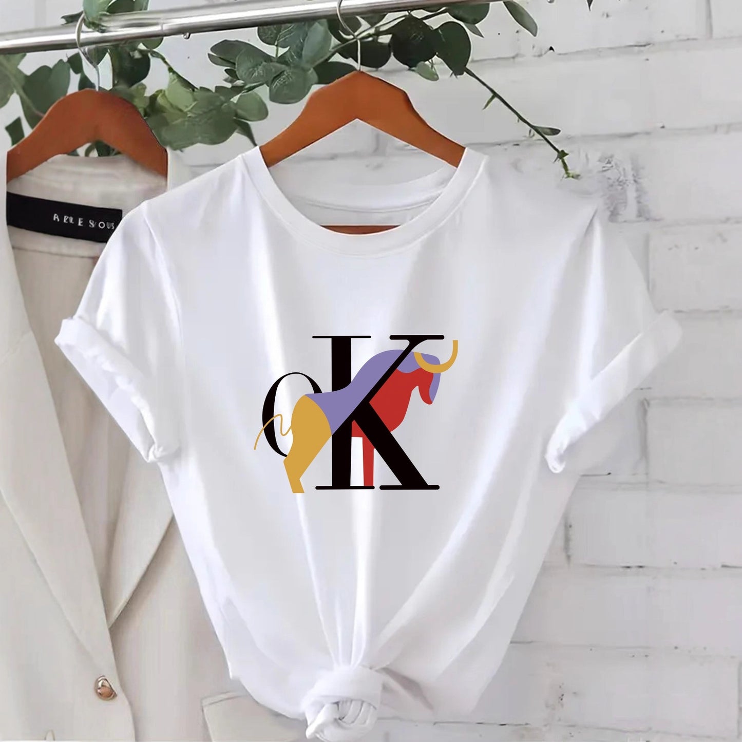 Multi-color Round Neck Short Sleeve