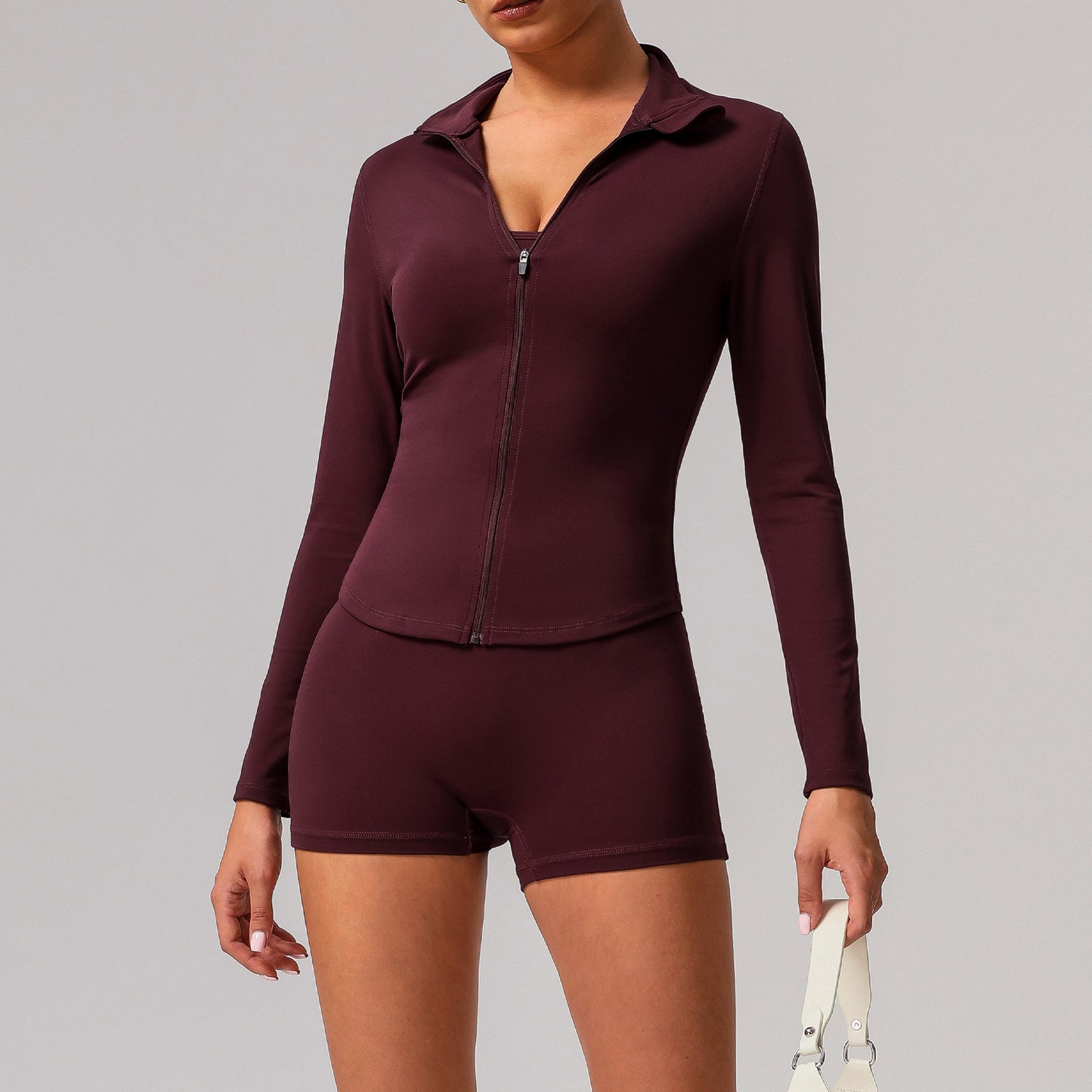 Solid color tight yoga suit quick drying fitness suit outdoor body shaping running suit women's fitness suit ﻿