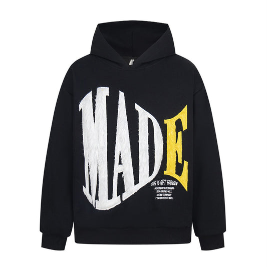 Letter plush embroidered hooded sweatshirt