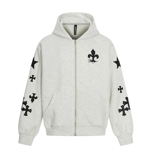 Cross PU Leather Embroidered Hoodie