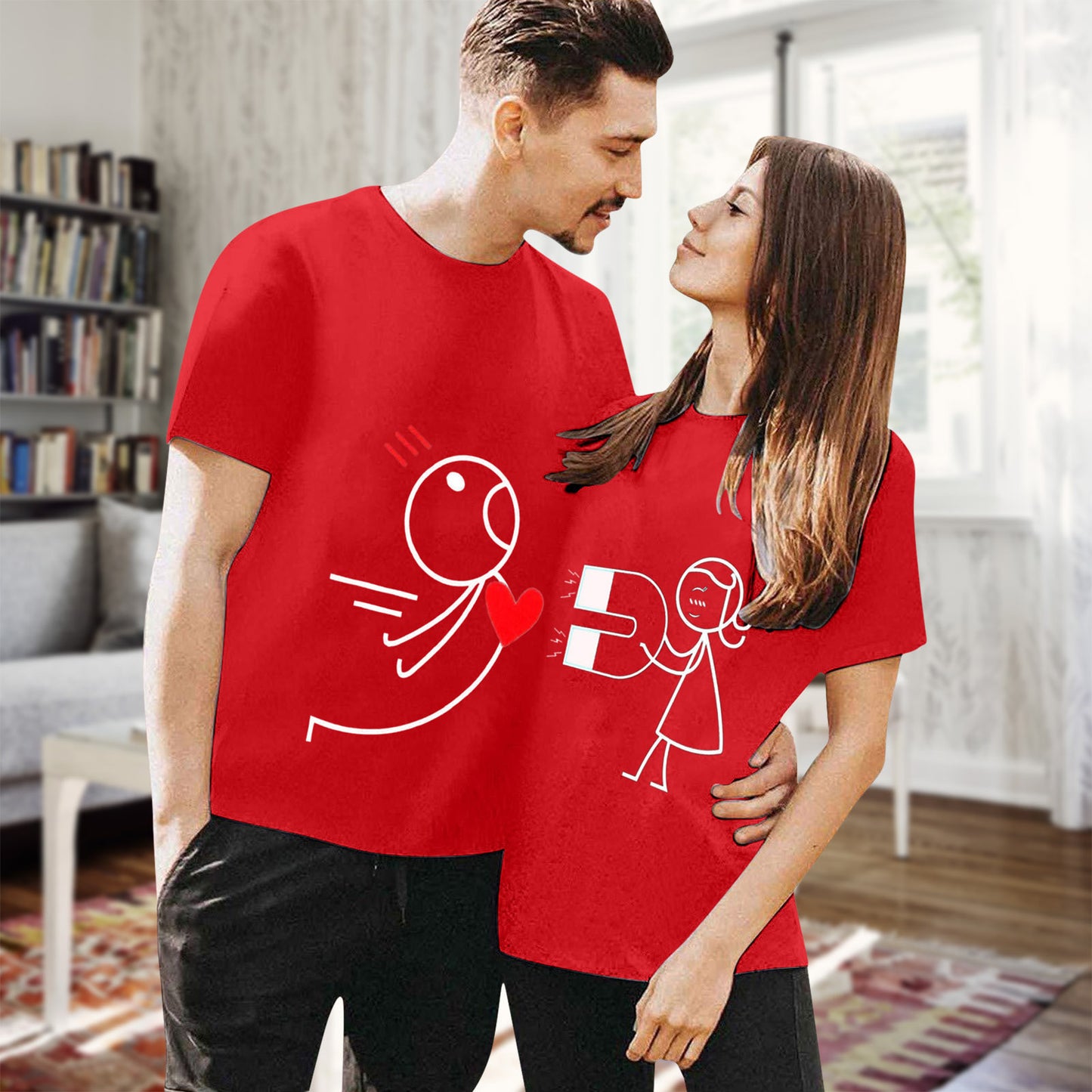 Casual Cartoon Print Couple T-Shirts for Women, European and American Style, Simple Design, Unisex Fashion Top