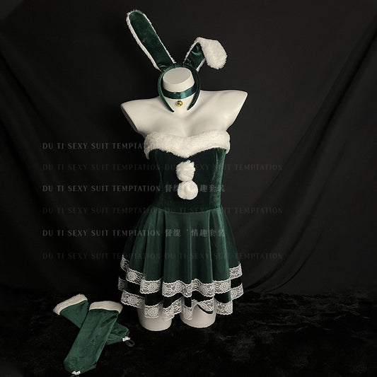 Feminine Winter Pure & Sexy Christmas Bunny Costume Velvet Dress Stage Performance Dress for Women S3
