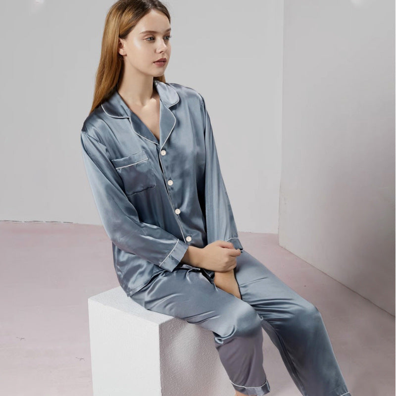 Spring simple solid color lapel cardigan pajamas are comfortable and can be worn outside