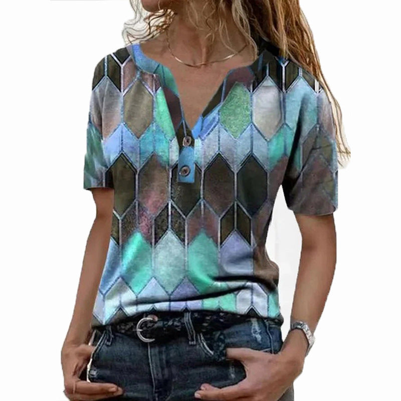 New T-shirt with contrasting print, long sleeved tie, V-neck base, top for women