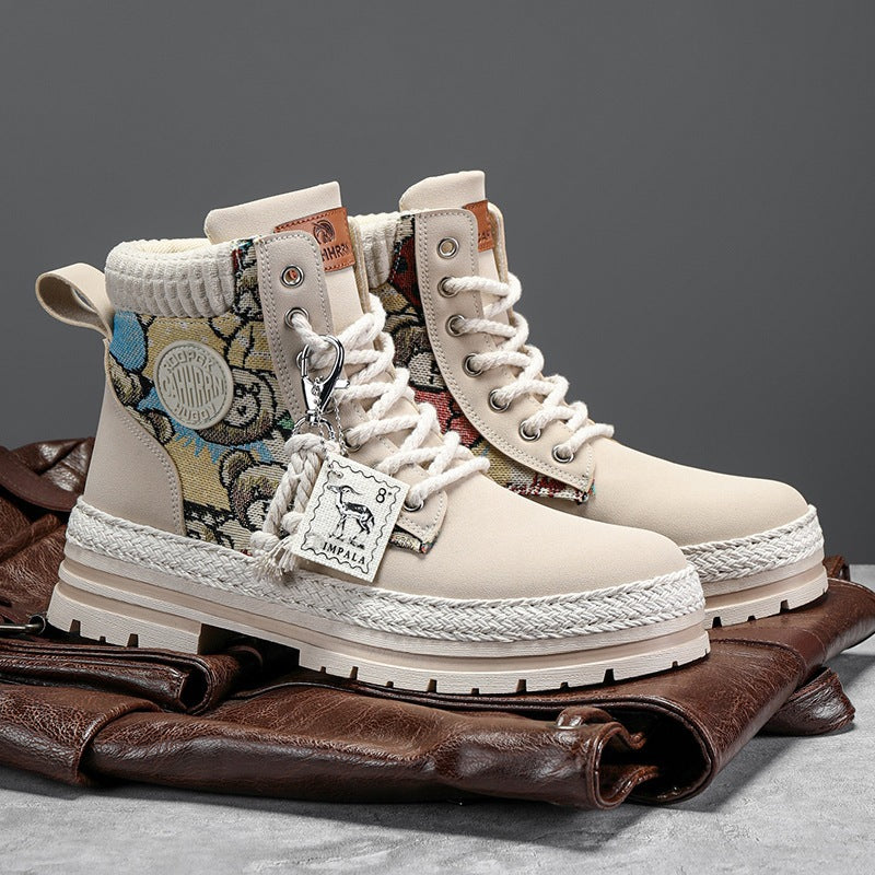 Winter high top Martin boots men's plush workwear trendy boots men's motorcycle boots
