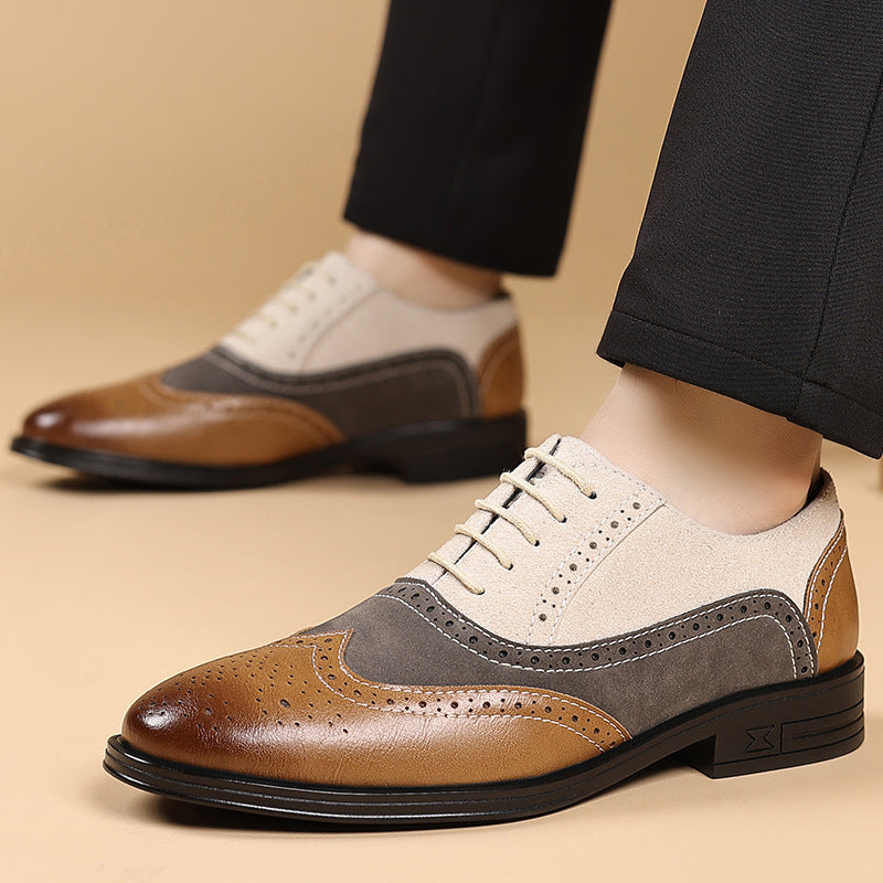 Men's Leather Shoes Breathable Color-Block Large Size Shoes