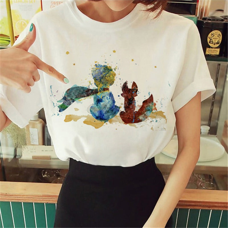 Summer Little Prince Pattern Printed Women's T-shirt Fashionable and Exquisite Women's Top Girls' Summer Wear