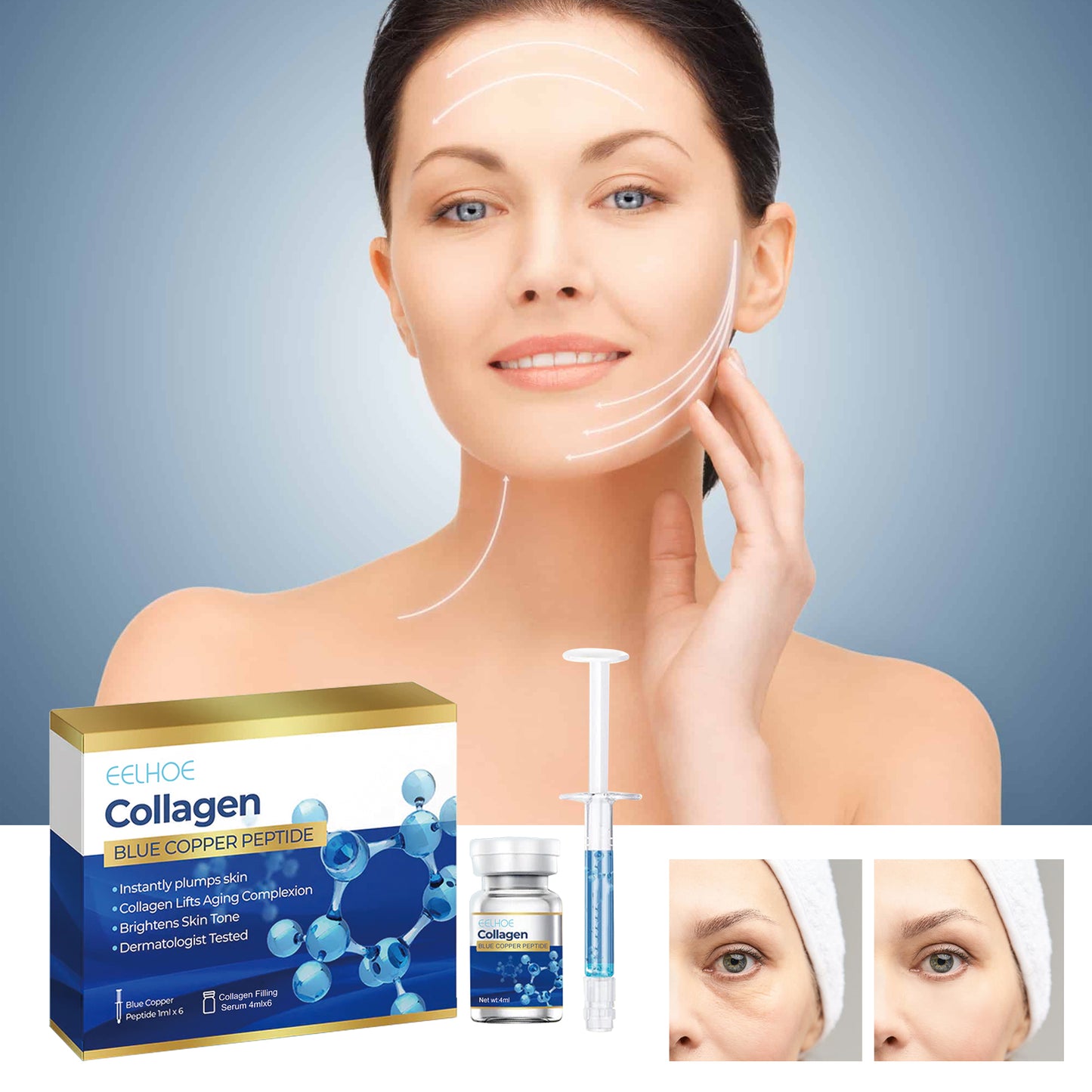 EELHOE Blue Copper Peptide, Collagen Moisturizing And Firming Facial Skin Anti-Aging Moisturizing Essence