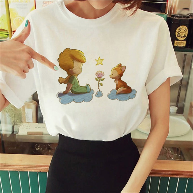 Summer Little Prince Pattern Printed Women's T-shirt Fashionable and Exquisite Women's Top Girls' Summer Wear