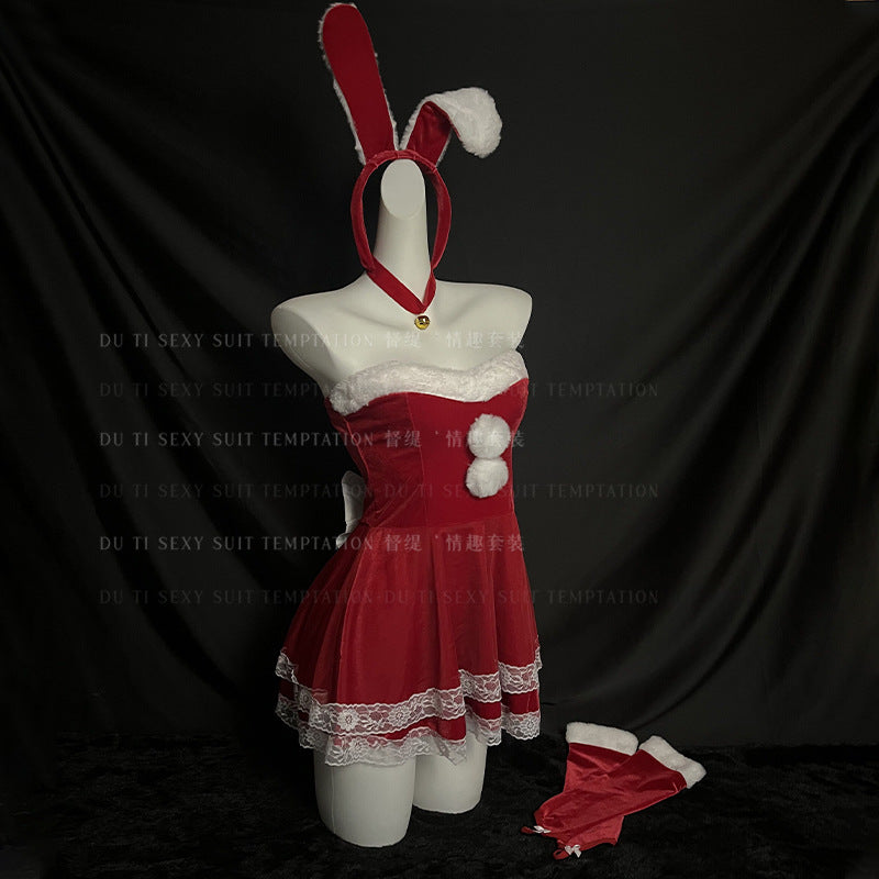 Feminine Winter Pure & Sexy Christmas Bunny Costume Velvet Dress Stage Performance Dress for Women S3