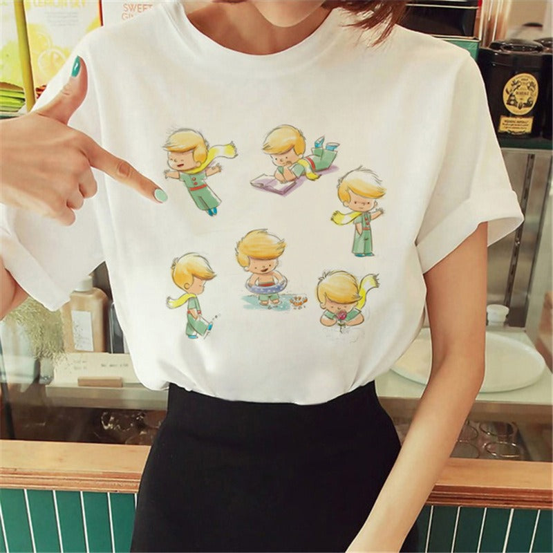 Summer Little Prince Pattern Printed Women's T-shirt Fashionable and Exquisite Women's Top Girls' Summer Wear