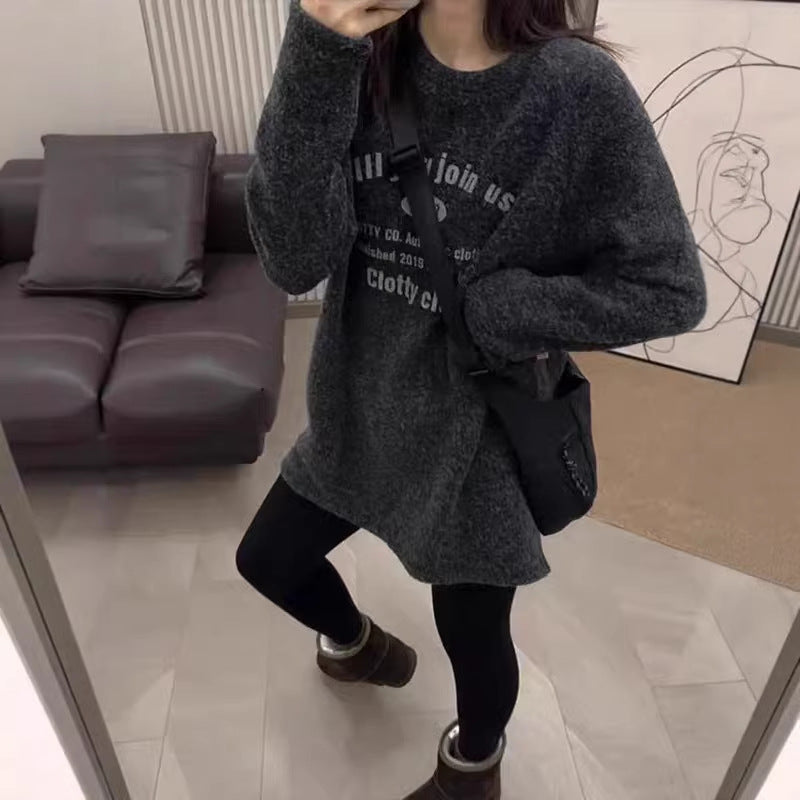 Style Round Neck Velvet Sweatshirt for Women