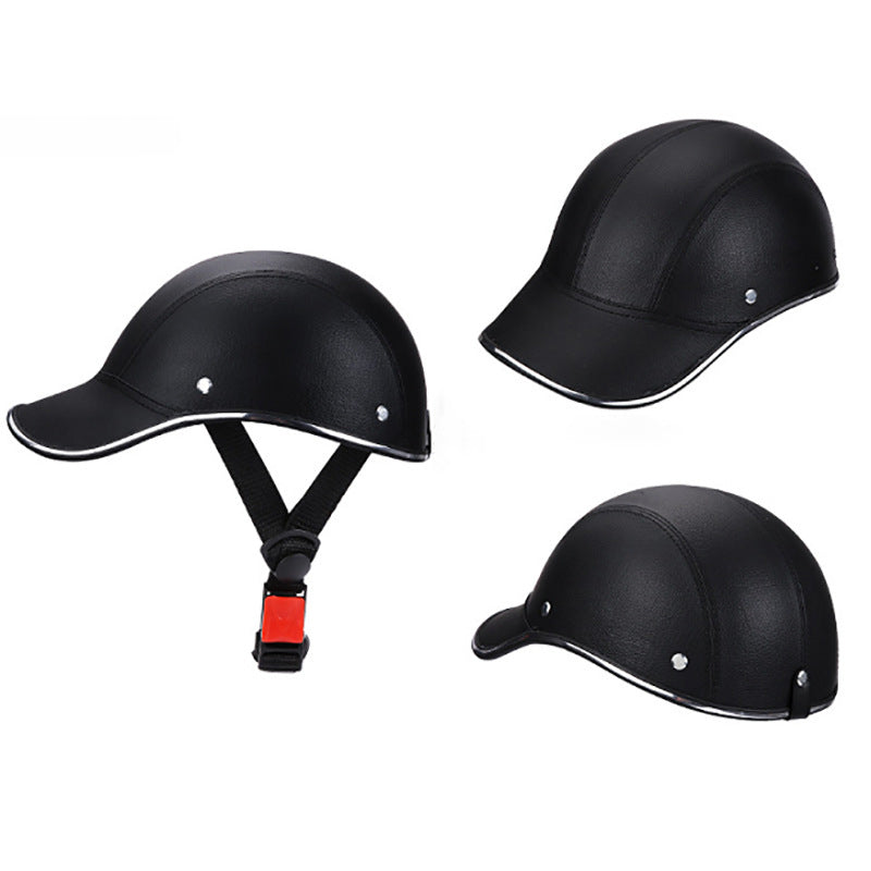 Motorcycle Helmet Summer Half Helmet Electric Car Leather Hat Men's and Women's Personality Baseball Leather Helmet