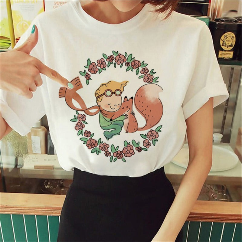 Summer Little Prince Pattern Printed Women's T-shirt Fashionable and Exquisite Women's Top Girls' Summer Wear