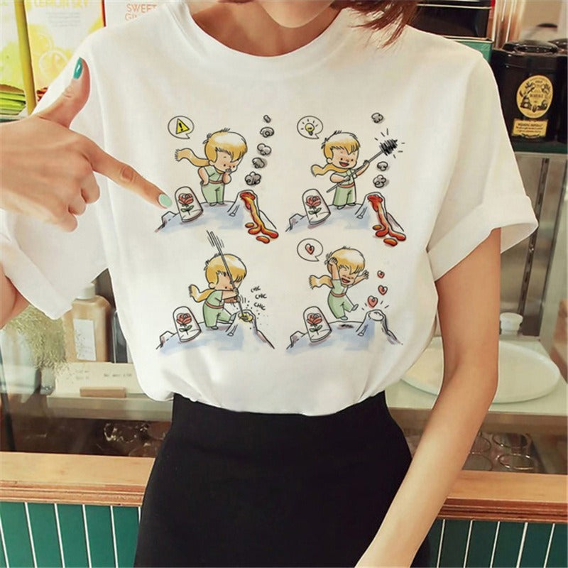 Summer Little Prince Pattern Printed Women's T-shirt Fashionable and Exquisite Women's Top Girls' Summer Wear