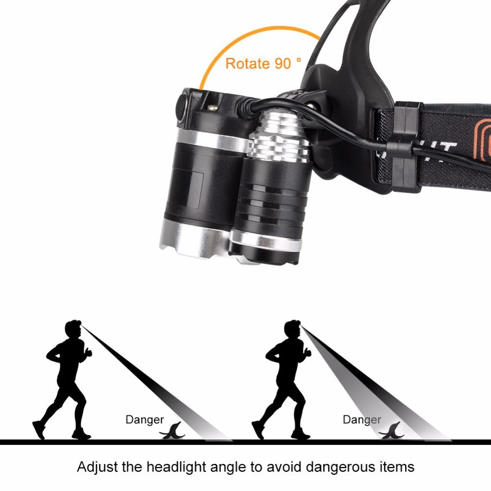 12000Lm XML T6 3 LED Headlight  4 modes torch 2x18650 battery/USB charger