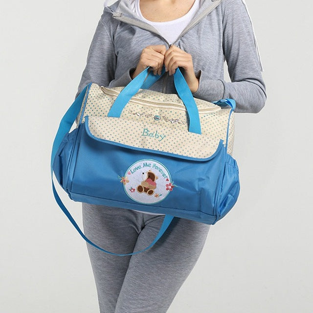 MOTOHOOD 38*18*30cm 5pcs Baby Diaper Bag Sets changing Nappy Bag For Mom Multifunction Stroller Tote Bag Organizer