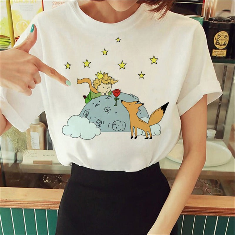 Summer Little Prince Pattern Printed Women's T-shirt Fashionable and Exquisite Women's Top Girls' Summer Wear