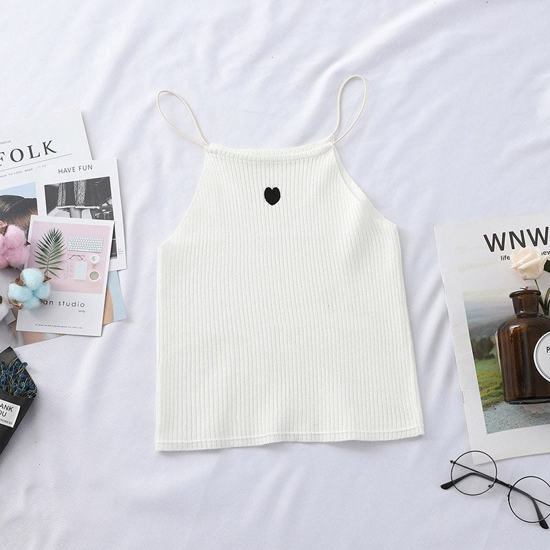 Women  Tops Sleeveless Vest Causal Solid Female Sexy Embroidery Heart  Bottom  Tops Summer