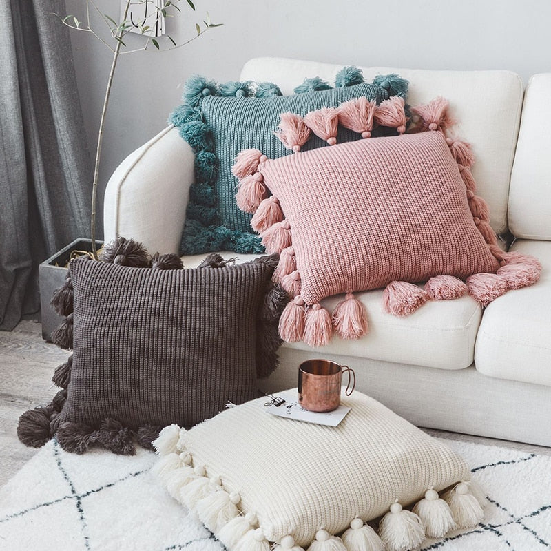 Solid Color Fringe Side Pillow Nordic Ins Style Wool Lantern Ball Pillow Creative Office Home Soft Sofa Cushion