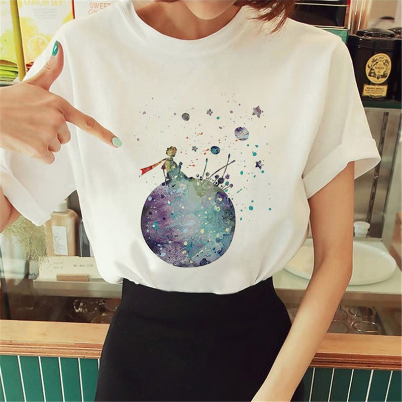 Summer Little Prince Pattern Printed Women's T-shirt Fashionable and Exquisite Women's Top Girls' Summer Wear