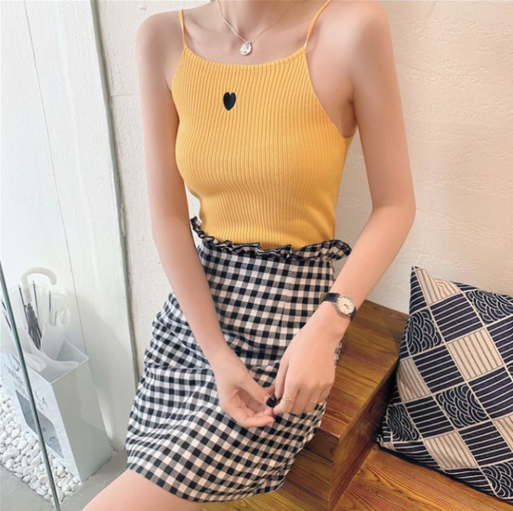 Women  Tops Sleeveless Vest Causal Solid Female Sexy Embroidery Heart  Bottom  Tops Summer
